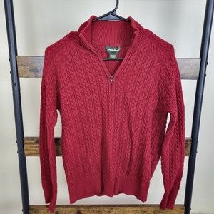 Eddie Bauer red cable knit half zip sweater size L